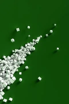 A large pile of abstract white cubes near a green wall. Background 3d renderi 스톡 일러스트