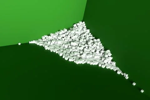 A large pile of abstract white cubes near a green wall. Background 3d renderi 스톡 일러스트