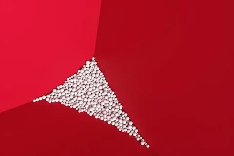A large pile of abstract white spheres near a red wall. Background 3d renderi Stock Illustration