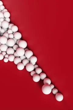 A large pile of abstract white spheres near a red wall. Background 3d renderi Stock Illustration