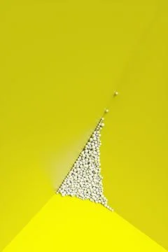 A large pile of abstract white spheres near a yellow wall. Background 3d rend Stock Illustration