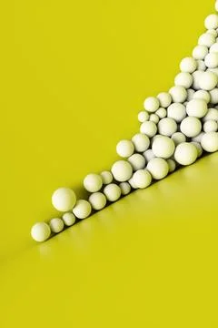 A large pile of abstract white spheres near a yellow wall. Background 3d rend Stock Illustration
