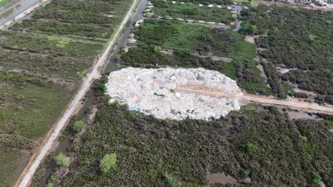 Large pile of garbage disrupts natural green landscape 库存影片 339848030