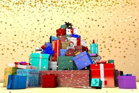A large pile of gift boxes. Holiday concept 스톡 일러스트