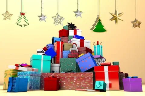 A large pile of gift boxes. Holiday concept Stock Illustration