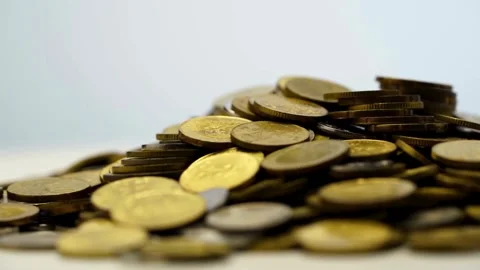 A large pile of gold and silver coins rotates Video stock 333810700