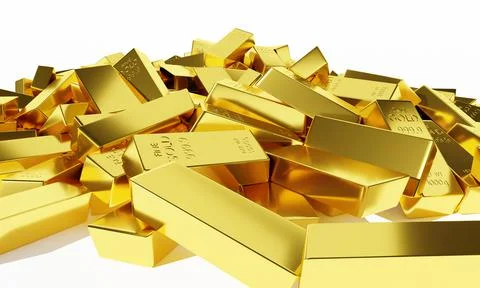 A large pile of gold bars 3D rendering background Stock-Illustration