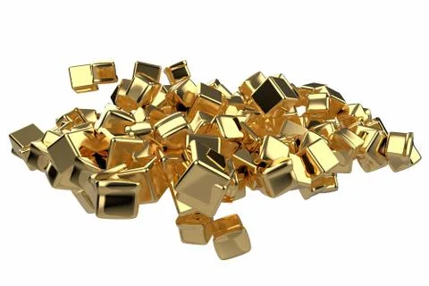 Large pile of gold bars in the shape of boxes, 3D illustration isolated on white Illustrazione stock
