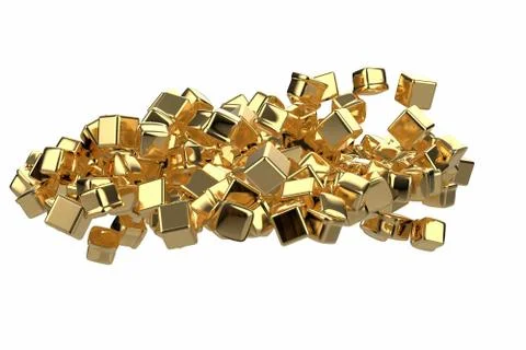 Large pile of gold bars in the shape of boxes, 3D illustration isolated on white Illustrazione stock