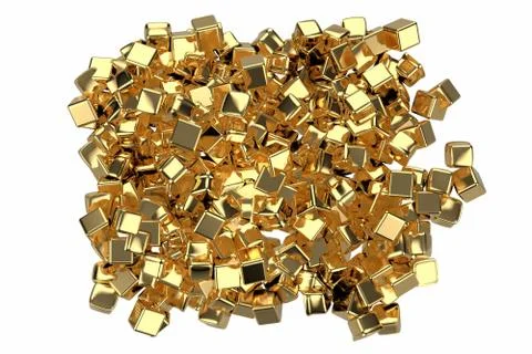 Large pile of gold bars in the shape of boxes, 3D illustration isolated on white Stock Illustration