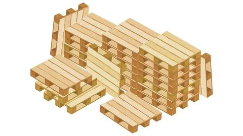 Large pile of isometric pallets in stacks and a lot around for packaging Stock Illustration