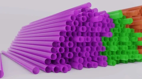 Large pile of plastic straws - panning shot Stock Footage 95432509