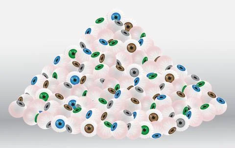 A large pile of separate eyes in the form of a pyramid with diff Stock Illustration