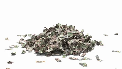 Large Pile of US Dollar Banknotes with Camera Pull Back and Alpha Matte Stock Footage 345263906