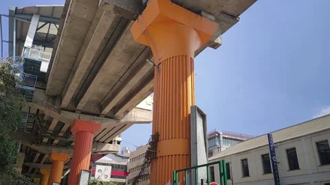 Large pillars of metro station MG Road, Bangalore, India, FullHD 1080p Stock Footage 139096975