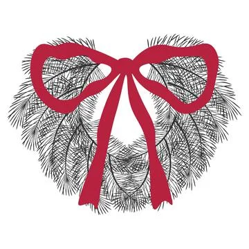 Large pine wreath featuring red ribbon bow. Traditional holiday decor for C.. Stock Illustration