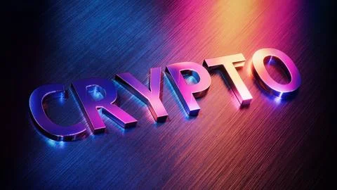 Large Pink-blue 3d glitter crypto icon with metal coating on dark Stock Illustration