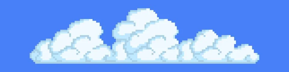 Large pixel clouds. Long white pixelated cloud covering horizon Stock Illustration