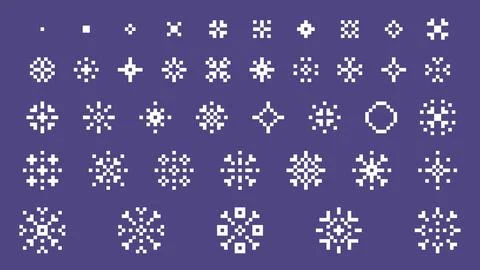 Large Pixel Snowflake Pattern Collection on Purple Background 스톡 일러스트