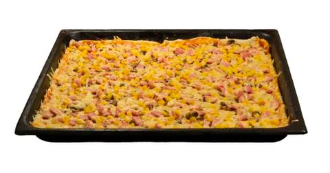 Large pizza on a baking sheet Stock Photos