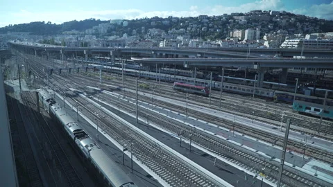 Large plan of rail train in Nice Stock Footage 232578656