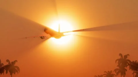 Large plane flying against the background of the sunset. Stock Footage 288201209