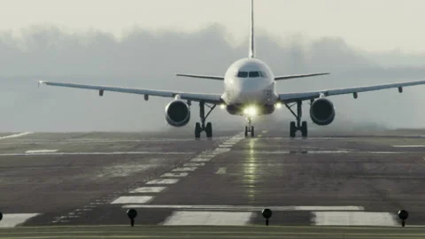 Large Plane Takes Off Over Camera With Exhaust Distortion Stock Footage 229149794
