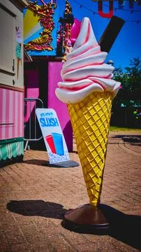 A large plastic ice cream cone to advertise ice cream Stock Photos
