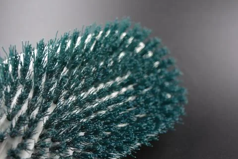 A large plastic oval white brush with green bristles for cleaning carpets. Stock Photos