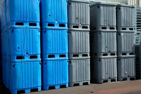 Large plastic totes. Stock Photos