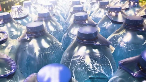Large Plastic Water Bottles Wrapped in Packaging Film at Wholesale Store Video stock 315319919