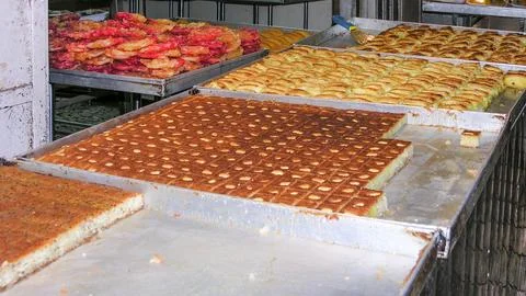 Large platters of middle eastern desserts Stock Photos