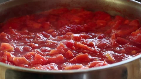 Large pot of stewed tomatoes Stock Footage 41472477