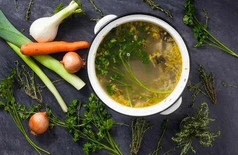 Large pot of vegetable stock Stock Photos