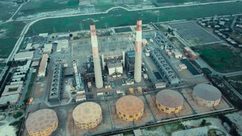 Large Power Generation Facility in Rural Agricultural Landscape Stock Footage 344409286