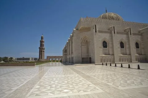 The large prayer hall of the Sultan Qaboos Grand Mosque from outside Stock Photos