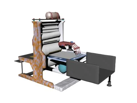 Large printing press in the workshop Stock Illustration