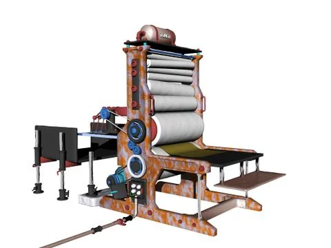 Large printing press in the workshop Stock Illustration