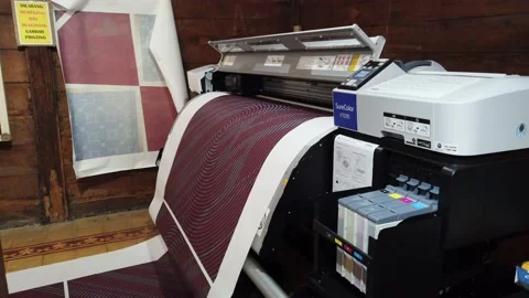 Large Printing Process on Transfer Paper for Fabric, Machine for Industrial Stock Footage 130229276