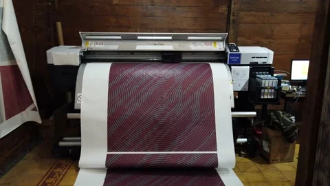 Large Printing Process on Transfer Paper for Fabric, Machine for Industrial Stock Footage 130230656