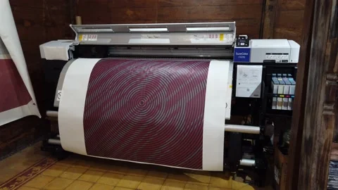Large Printing Process on Transfer Paper for Fabric, Machine for Industrial Stock Footage 130231136