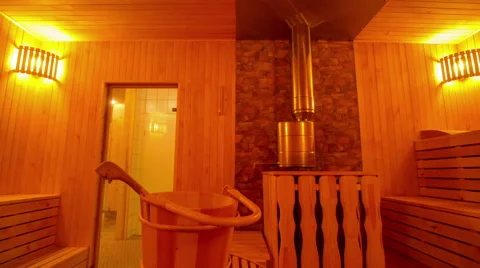 Large private sauna with a stylish interior 4 Video stock 56910608