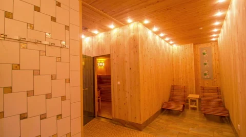 Large private sauna with a stylish interior 1 Video stock 56910628