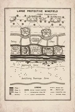 Large Protective Minefield Under Construction Tactical Map Document Stock Illustration