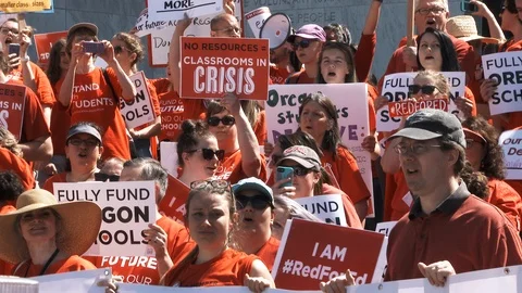 Large Protest Outside Capitol Building For School Funding Stock Footage 108055414
