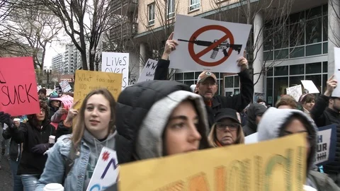 Large Protesting Crowd Take Over Streets Downtown Stock Footage 87803294
