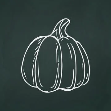 Large pumpkin thin white lines on a textural dark background - Vector Stock Illustration