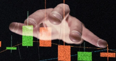 Large puppet master hand controlling the stock market concept Видео 111852931