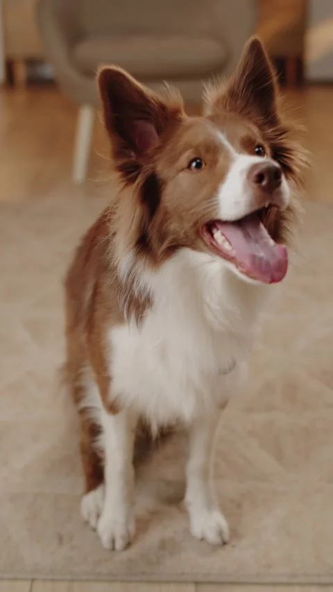 Large Purebred Dog Sitting in front of the camera. Border Collie Dog Breed Video stock 279965716