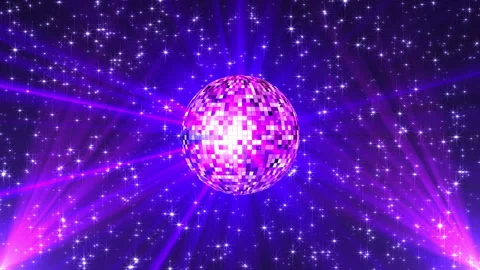 Large Purple Mirror Ball with Floating Sparkling Lights Disco Seamless Loop Stock Footage 336718183